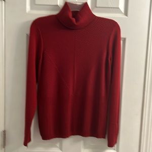 EUC WHBM Red Ribbed Knit Turtleneck Sweater w/Zippered Cuffs - SZ M